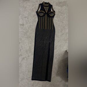 Black Maxi Dress with Gold Stud Detailing
